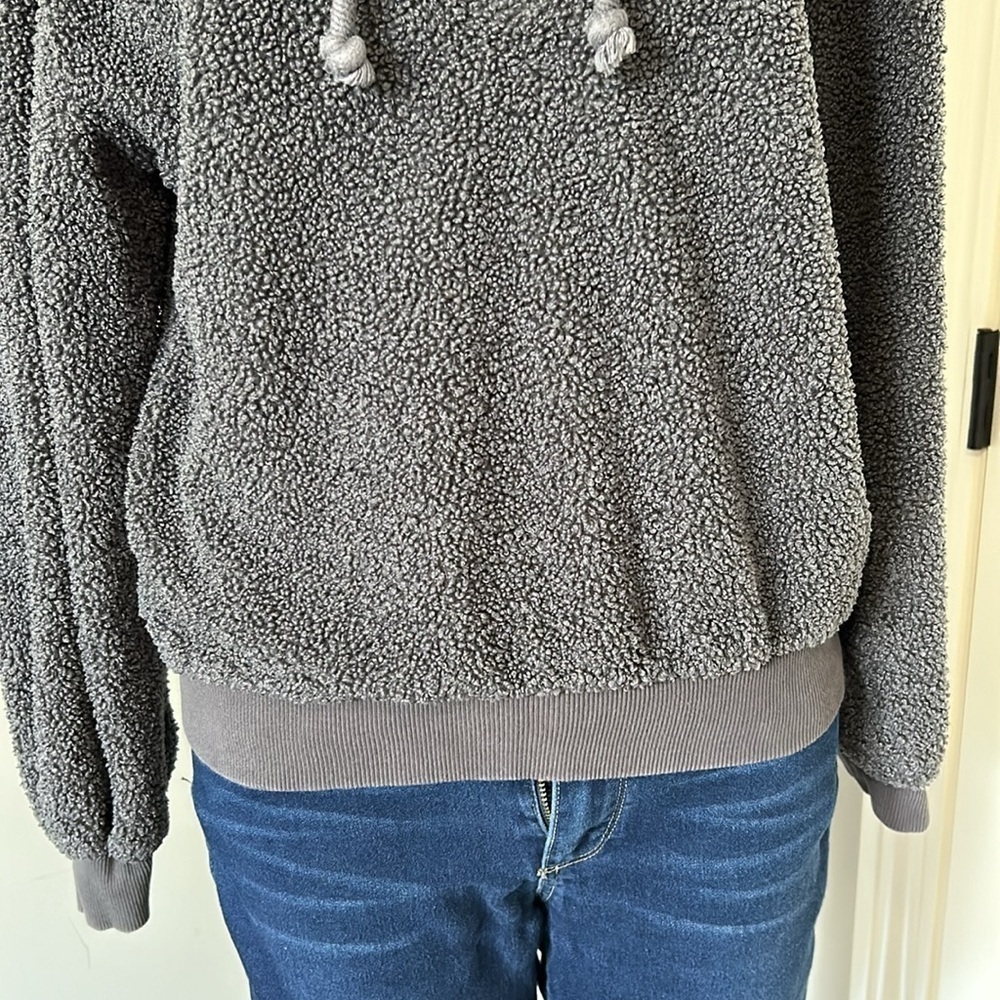 Anthropologie Current Air Sherpa Hoodie Gray Faux Shearling Sweater Size S - Picture 7 of 13